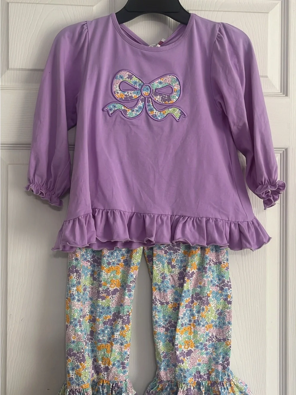 Lavender Bow Floral Kids Pajama Set
